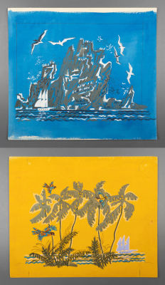 Сенькова И. Оригиналы форзацев к книге "Арий камень" С. Сахарнова. 1990-е гг. Бумага, смешанная 