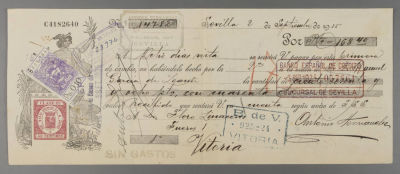 Испания. Банковский чек. № С4182640 1935 г. Размер 11.5х28.5 см. Учтенный испанский банковский 