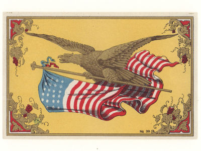 Этикетка Орел с флагом США. Вкладыш сигарный (?) Начало ХХ в. Размер 8х12 см. Хорошее состояние