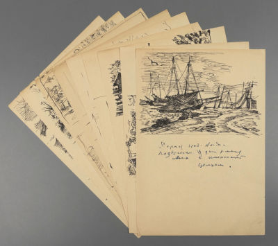 Н/х. Путевые рисунки. 9 листов. Начало XX века. Бумага, тушь. Размер 29,5х20 см. Условно 