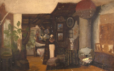 Н/х. Интерьер в восточном стиле (бюст негритянки). Конец XIX века. Холст без подрамника, масло. 