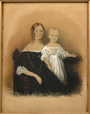 Н/х. Портрет матери с ребенком. Западная Европа (?). Вторая четверть XIX века. Бумага 