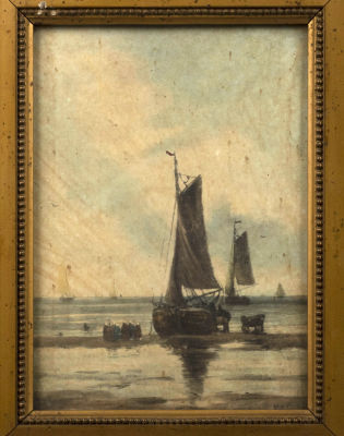 Подпись неразборчивая. Парусники. Середина XIX века (?). Бумага, карандаш, акварель. Размер по 