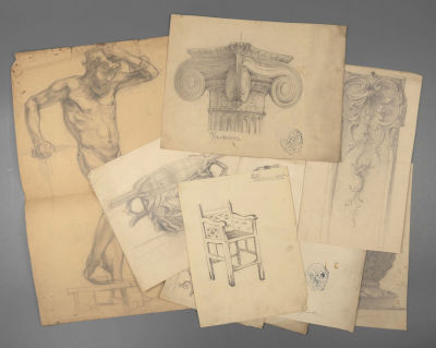 [Академия Штиглица] Ученические рисунки Калягина В. Г. 1910-е гг. 9 листов. В целом у листов 