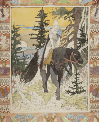 Н/х. Копия иллюстрации И. Билибина "Черный всадник" к сказке "Василиса Прекрасная". 1950-1960-е 