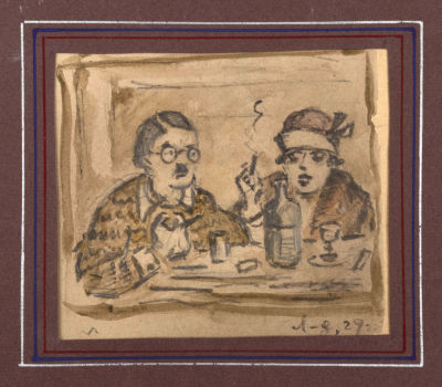 Н/х. НЭП. Беседа. 1929. Бумага, смешанная техника. Размер по паспарту 18,5х27 см, размер листа 