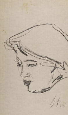 Лебедев В. В. Женская голова в 3/4. 1940-е гг. Миллиметровая бумага, уголь. Размер 37х23,5 см. У 