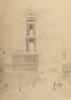 Монограмма В. С. Колокольня. Начало ХХ в (?) Бумага, карандаш. Размер 29х20 см. Условно хорошее 