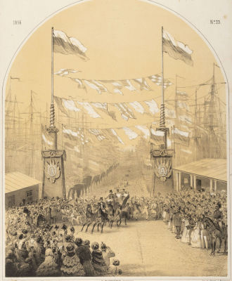 [Русский художественный листок Тимма] Приезд Е.И.В. государя императора в город Ригу. №23. 
