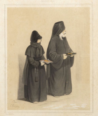 [Издание Дациаро] Тимм В. (по рисунку), Лемерсье (гравер). Инок и монахиня. 1850-е гг. Бумага 