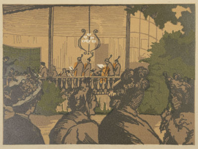 [Мир Искусства] Остроумова-Лебедева А. П. &laquo;Эстрада&raquo;. Цветная цинкография с оригинальной 