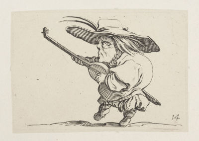 Калло Ж. Карлик-музыкант. №14. Серия "Карлики". Середина XVII века. Бумага, офорт. Размер 12х14 см.