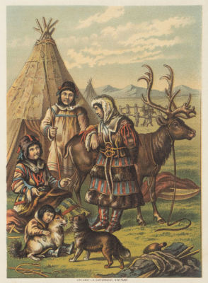 Анст (гравер). Самоеды. 1883. Хромолитография. Размер 22х14 см. Условно хорошее состояние. 