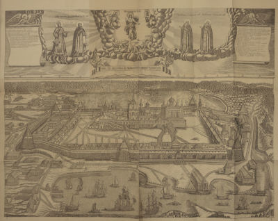 [Виды Соловецкого монастыря] Большой вид, гравированный на 7 досках А и Ив. Зубовыми в 1744 