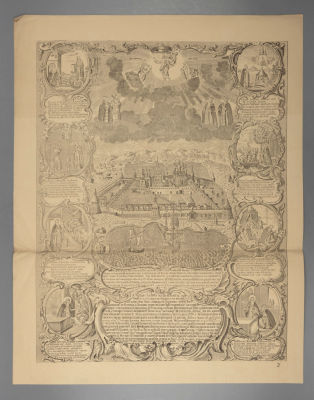 [Виды Соловецкого монастыря] Вид, гравированный в 1768 году М. Махаевым. Размер 64х50 см. Хороше 