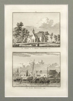 Шпильман Х. (гравер), Пронк К. (по рисунку) Виды Нидерландов. Церковь и пристань. 1745. Бумага 