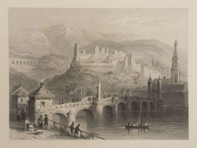 Н/х. Каменный мост на фоне гор. Первая половина XIX века. Гравюра. Размер 15х24 см. Условно 