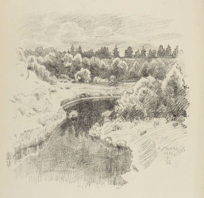 [Мир Искусства] Рылов А. А. Сельский вид. 1934. Бумага, литография. Размер 39х31 см. Условно 