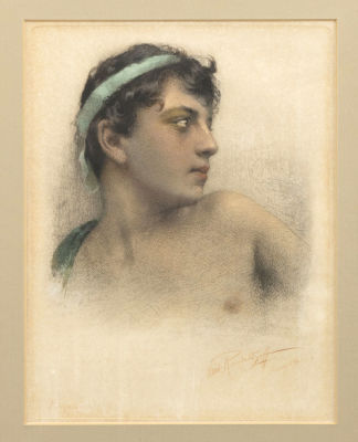 Рундальцов М. В. Юноша из Таормины. 1908. Офорт с подрисовкой акварелью. Размер по раме 48,5х40 