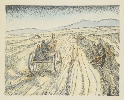 [Самаркандия] Петров-Водкин К. С. Большая дорога. 1923. Бумага, цинкография, акварель. Размер 