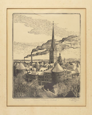 Подпись неразборчивая. Таллин. 1938. Бумага, ксилография. Размер листа 27х22 см. Условно 