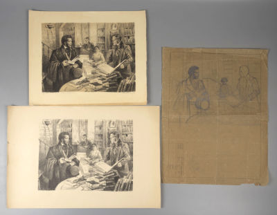 Павлов Н. А. Пушкин в книжной лавке Смирдина. Подготовка к литографии. 1930-е гг. Бумага 