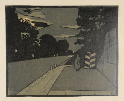 Костенко К. Е. Ночью у Екатерининского дворца в Детском селе. 1928. Линогравюра. Размер 22х27 см. 