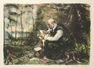 Загоскин Д. Е. Ленин в Разливе. 1939. Бумага, литография. Размер 43,5х58 см. Условно хорошее 