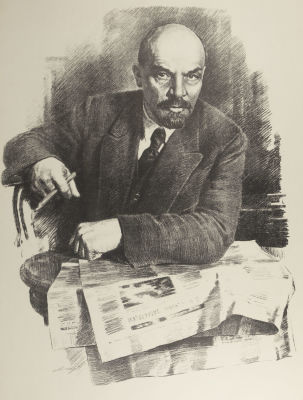 [Архив художника] Пархоменко А. И. Ленин за чтением газет. 1950-е гг.(?) Бумага, литография. 