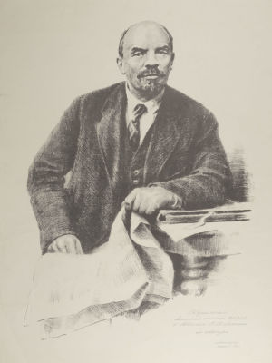 [Архив художника] Пархоменко А. И. Ленин в раздумьях. 1970. Бумага, литография. Размер 84х61 см. 