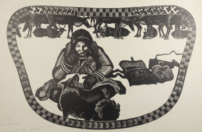 Молчанов Б. Н. Жажда знаний. 1937. Бумага, линогравюра. Размер 51х79 см. Условно хорошее 