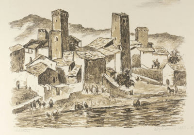 Каплун А. В. Сванетия, Грузия. 1956. Бумага, автолитография. Размер 44х56 см. Хорошее 