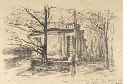 Ершов И. И. Летний сад. 1944. Бумага, автолитография. Размер 27х37 см. Удовлетворительное 