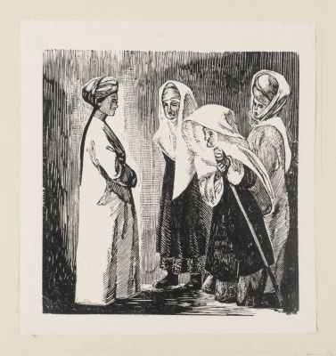 Габе М. Р. Три поколения. Бумага, ксилография. 1950-е гг. Размер оттиска 16х15 см. Хорошее 