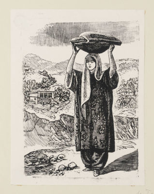 Габе М. Р. Восточная женщина. Бумага, ксилография. 1950-е гг. Размер оттиска 16х12 см. Хорошее 