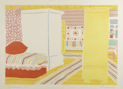 Ермолаев Б. Н. Деревенский интерьер. 1966. Бумага, автолитография. Размер 44х59 см. Условно 