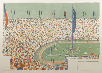 Ермолаев Б. Н. Стадион. 1957. Бумага, литография. Размер по раме 44,5х62 см. Хорошее состояние. 