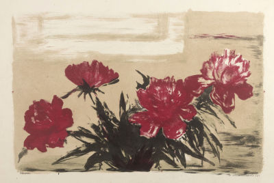 Масленникова И. Н. Пионы. 1963. Бумага, автолитография. Размер 46х62 см. Условно хорошее 