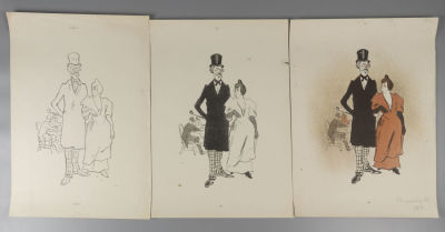 Александрова Е. Н. Гротескная пара. Иллюстрация к "Острову пингвинов" А. Франса. 3 листа. 1956. 