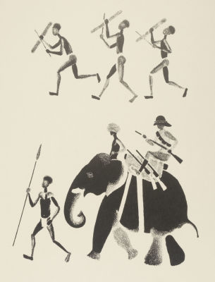 Лебедев В. В. Индия. Загонщики. Автолитография из набора &laquo;Охота&raquo;. 1968. Размер 25х17,6 см. Автол 