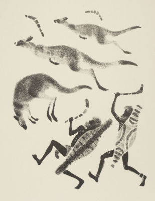 Лебедев В. В. Австралия. Охота на кенгуру. Автолитография из набора &laquo;Охота&raquo;. 1968. Размер 25х17 