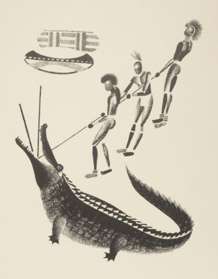 Лебедев В. В. Охота на крокодила. Автолитография из набора &laquo;Охота&raquo;. 1968. Размер 25х17,6 см. Авт 
