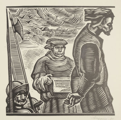 Алексеев. Идущий на казнь. 1976. Бумага, линогравюра. Размер 31х30 см. Условно хорошее 