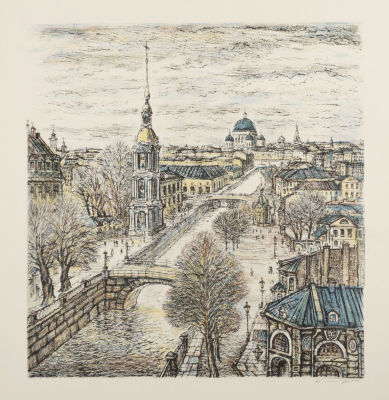 Блинов В. Н. Санкт-Петербург. Крюков канал. Вид на колокольню. 1980-е гг. Бумага, цветная 