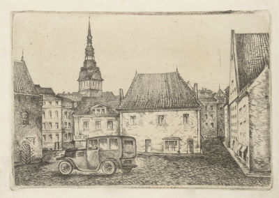 Подпись неразборчивая. Старый город. 1983. Бумага, офорт. Размер 19х24,5 см. Условно хорошее 