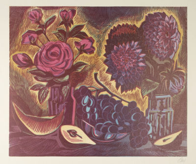 Салахутдинова Д. Х. Паркентский виноград. 1980-е гг. Бумага, линогравюра. Размер 50х55 см. Хорош 