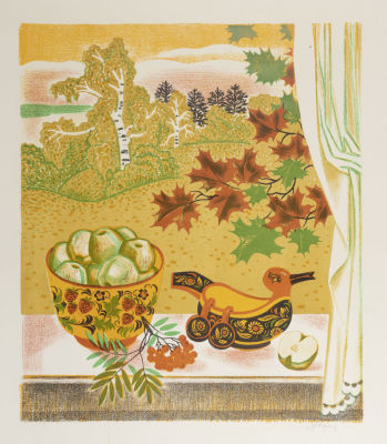 Солодовникова Л. А. Натюрморт с хохломой. 1986. Бумага, литография. Размер 55х47 см. Хорошее 