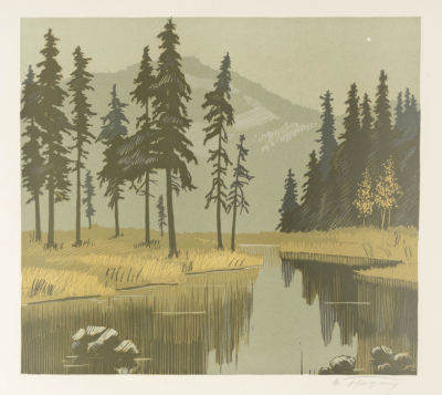 Бендингер В. А. Серый день. Туман. 1984. Бумага, автолитография. Размер 38х40 см. Хорошее 