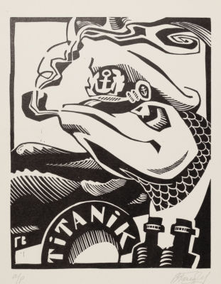 [Митьки] Голубев В. А. Titanik. 1990-е гг. Бумага, линогравюра. Размер 30х18 см. Хорошее 