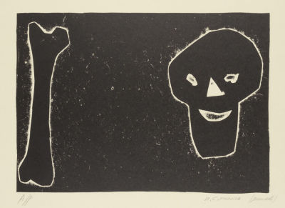 [Новые художники] Сотников И. Ю. Улыбающийся череп. 2000-е гг. Бумага, линогравюра. Размер 30х42 см.